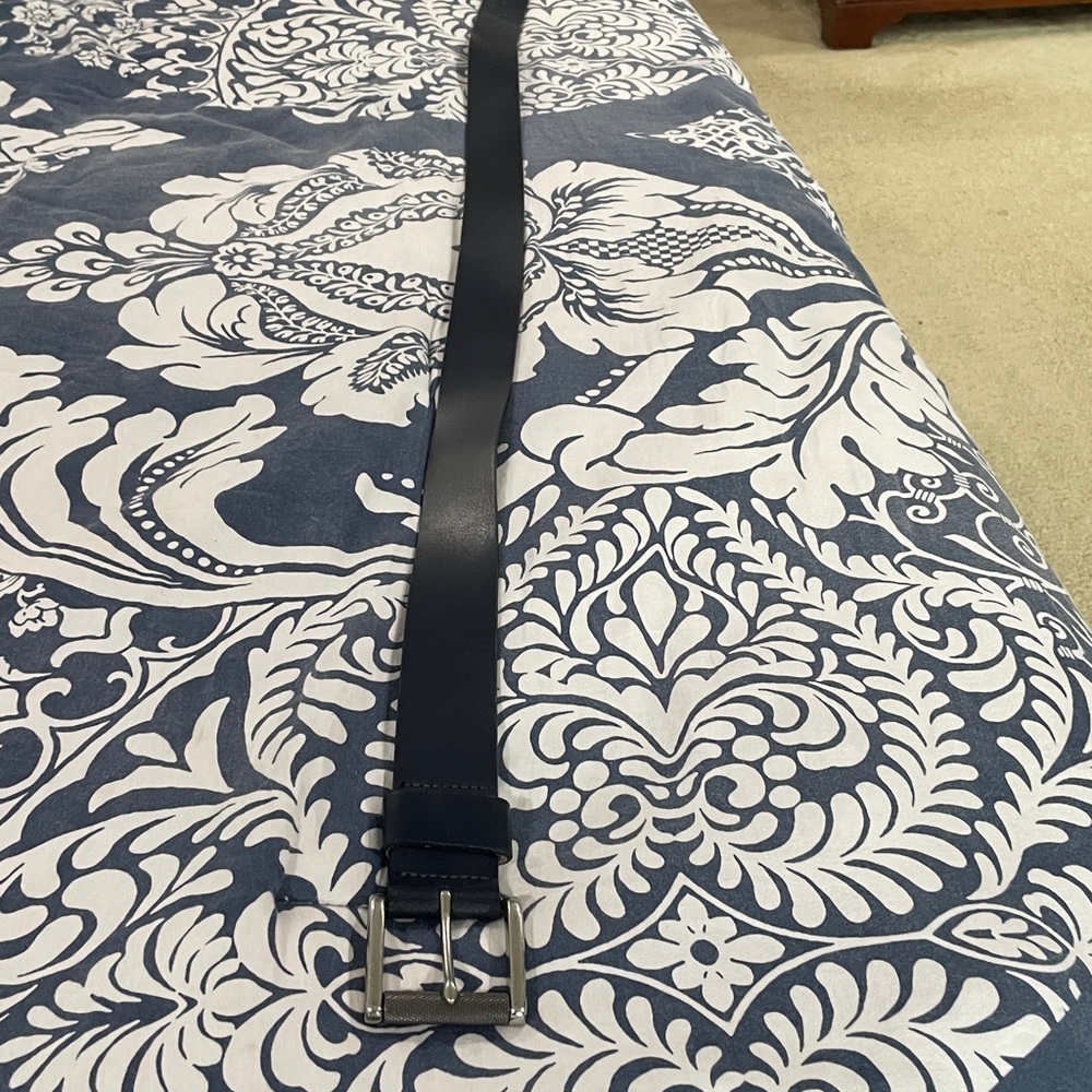 Blue Leather 36” Belt with Silver Buckle